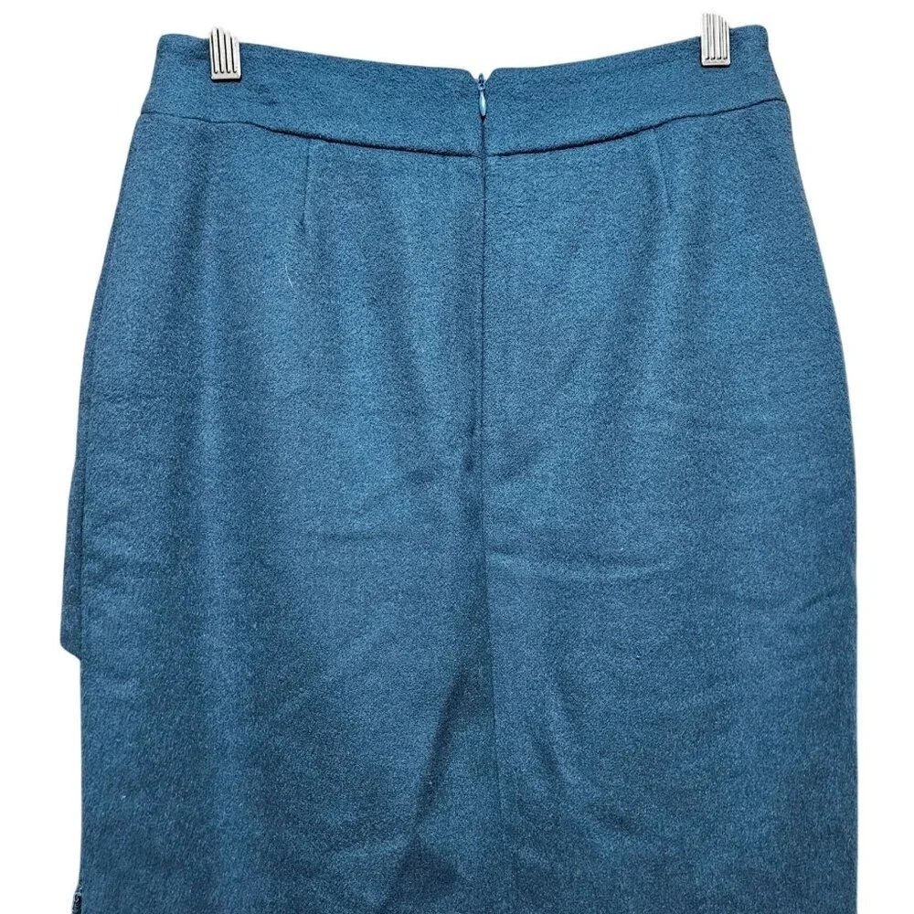 Vintage Miri New York Wool Blend Teal Skirt With Overlap Detail & Side Slits
